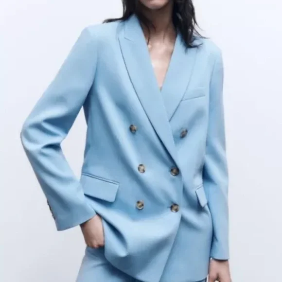 Zara NWT double breasted tailored blazer blue 3736/044 - Picture 3 of 6